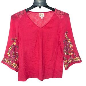 Fig & Flower Anthropologie Boho Tunic Embroidered Floral Boho Peasant Small